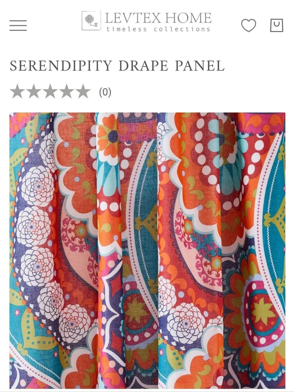 Levtex Home Serendipity  Lined Drape Panels Rod Pocket Mandala Boho 55x84 PAIR